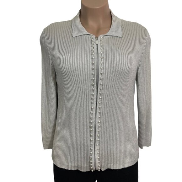 DRAPER'S & DAMON'S Elegant Women's Luxury Cardigan Large Silver/Grey Embellished - Picture 1 of 15
